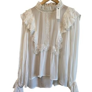 Anthropologie White Lace Ruffle Blouse